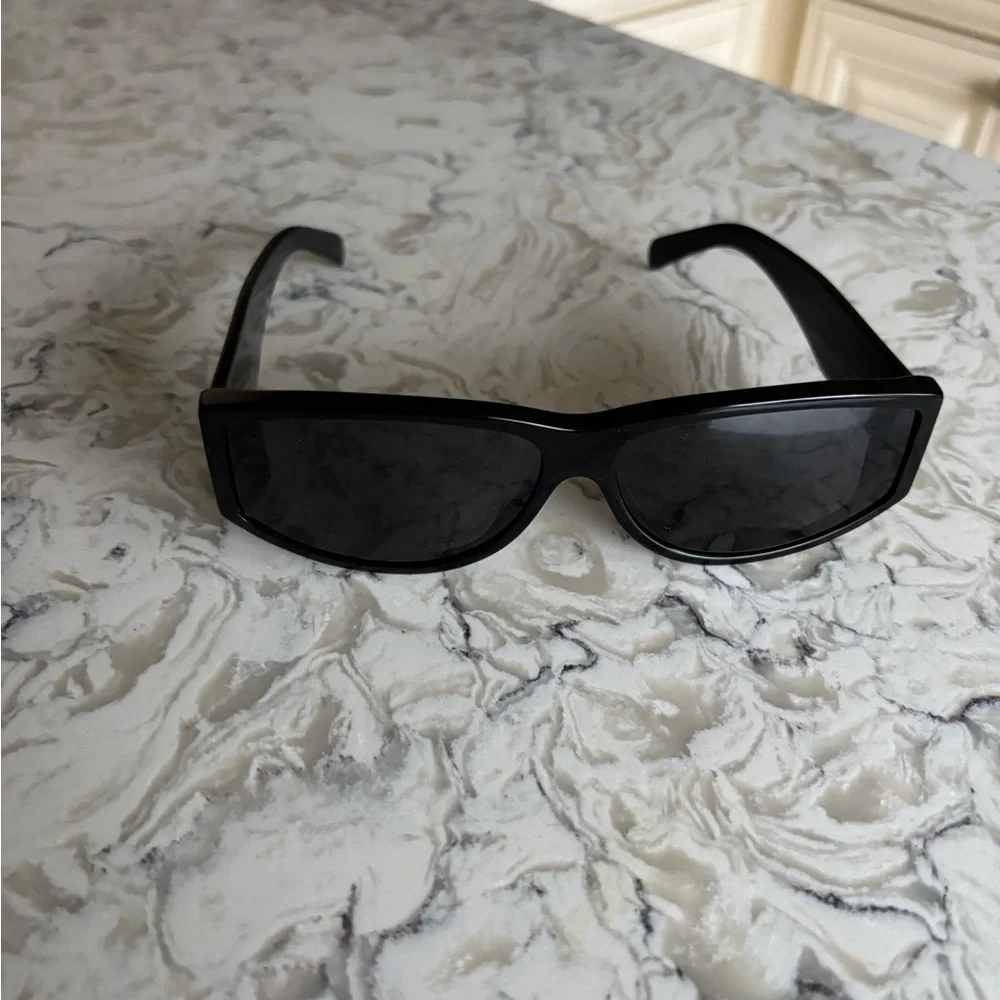 Celine Black Rectangular Cat-Eye Sunglasses with Gold Logo